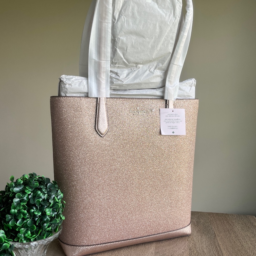 kate spade tote glitter fabric rose gold tinsel